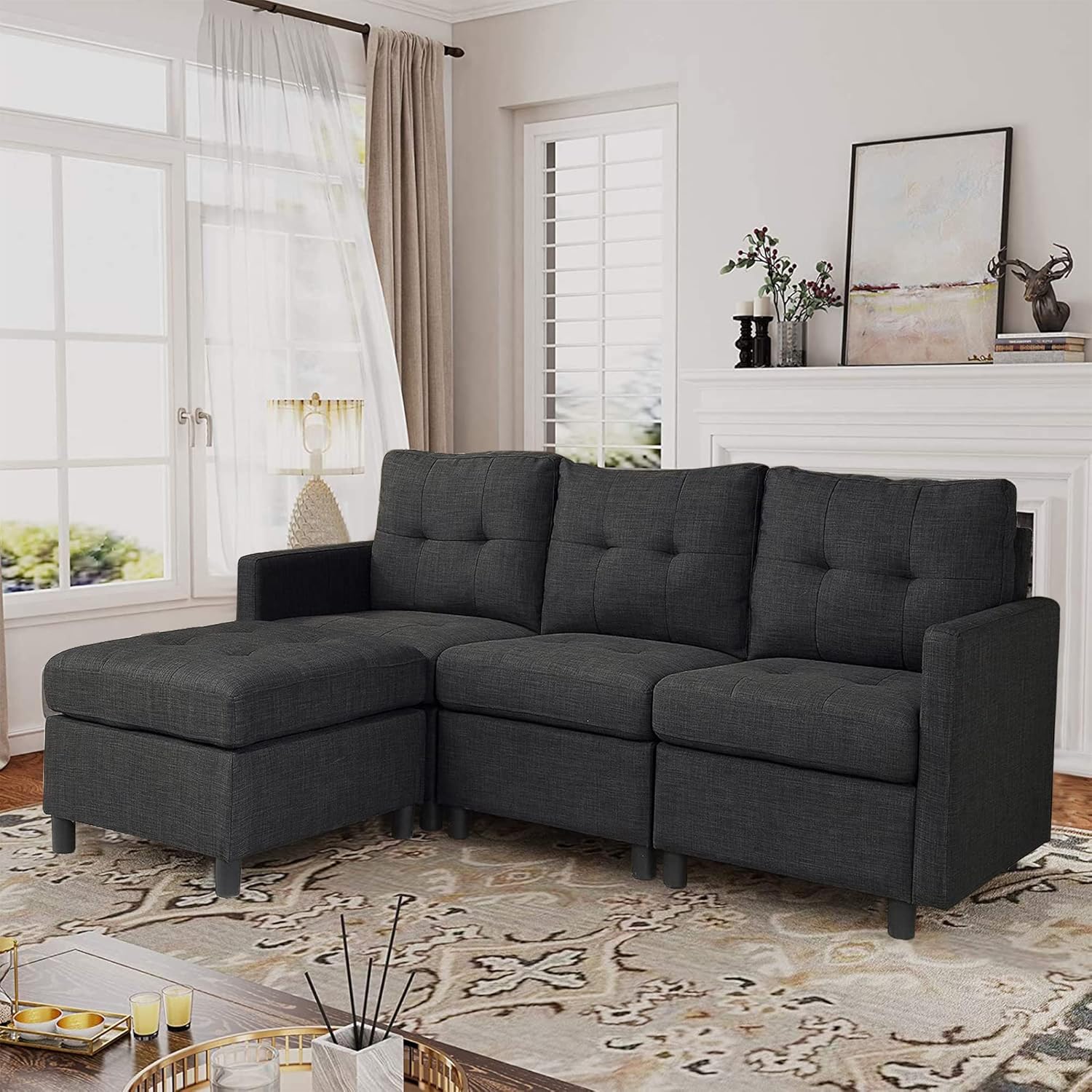Keen 3 Seater Sofa with Chaise Grey Fabric