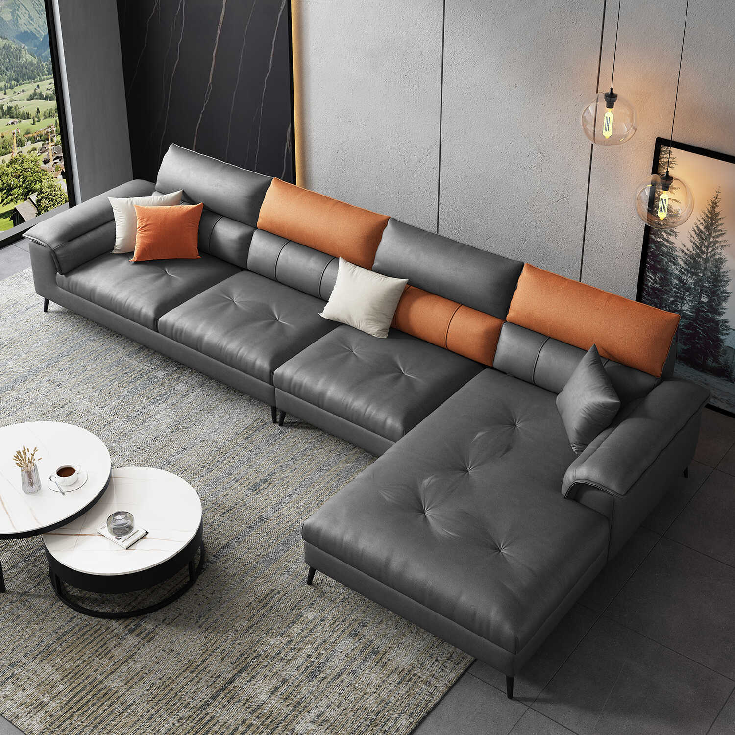 Certo 5 Seater Sofa Dark Grey and Orange Fabric