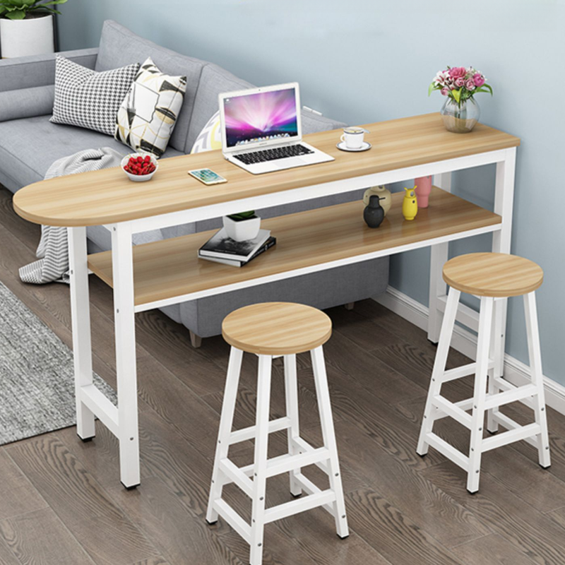 Modern Pub Table with Engineered Wood Top and Four Legs in Unfinished Colour, Featuring Stockroom Storage and Free Form Shape