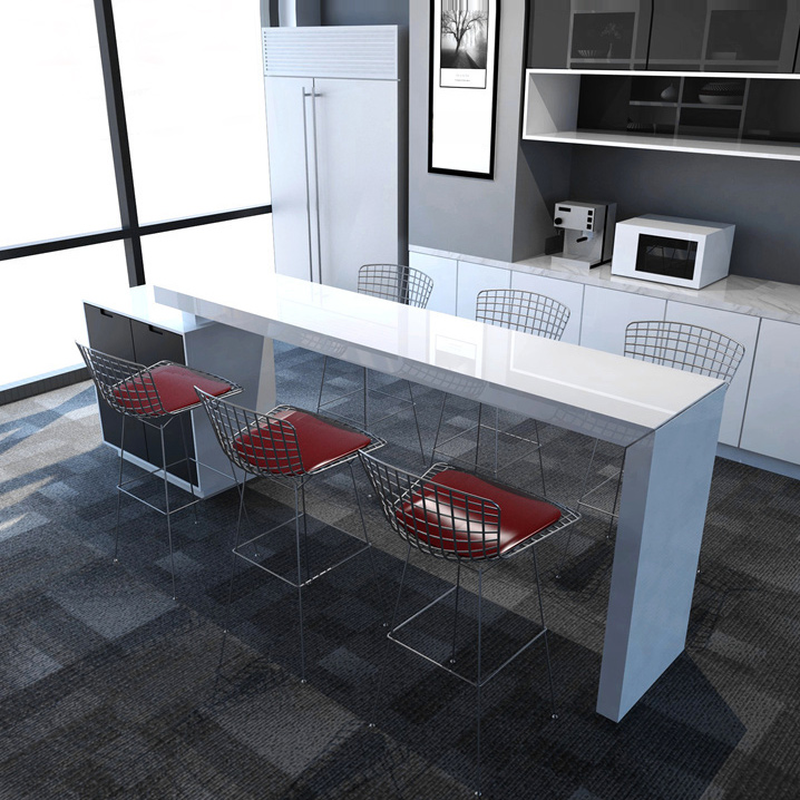 Modern Pub Table with Engineered Wood Top and Immobile Pedestal in Chalk, Featuring Stockroom Storage and Rectangular Shape