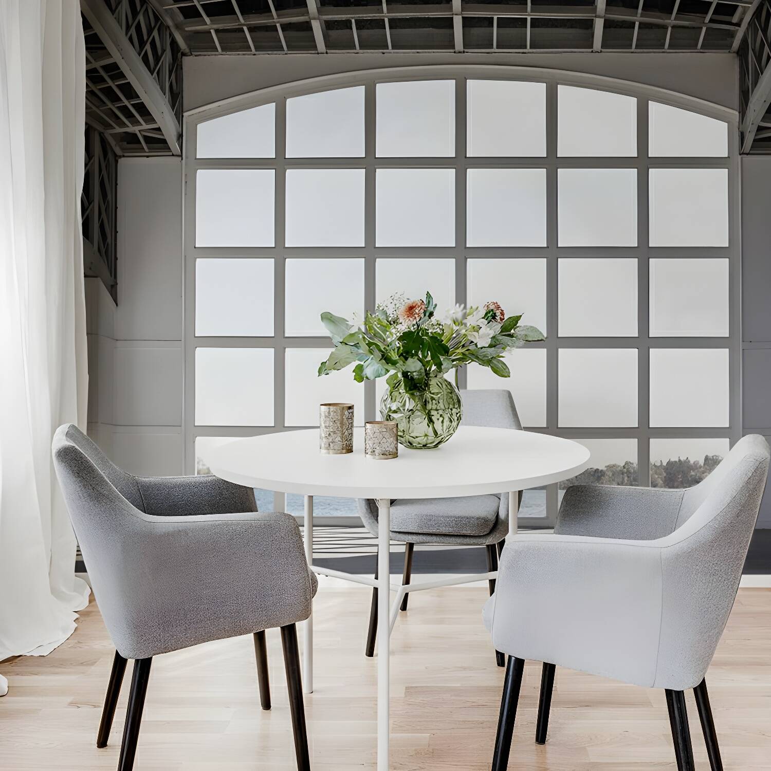 White Grid Window Murals Construction Modernist Moisture Resistant Wall Art for Home Decor
