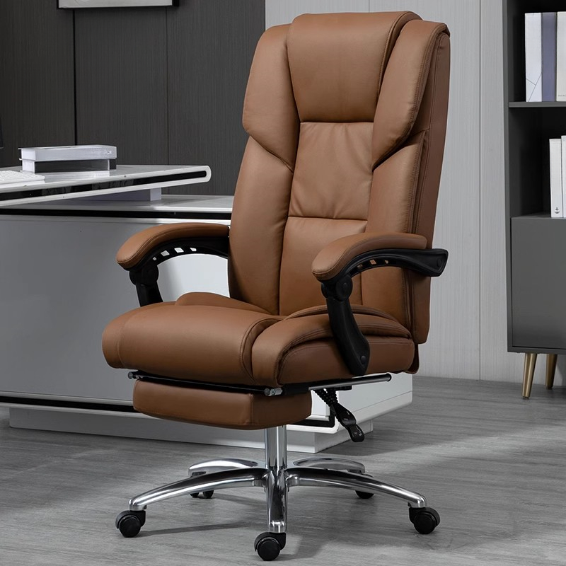Calfskin Studio Chairs with Armrest, Rollers, Footrest, Ergonomic Design, and Adjustable Back Angle