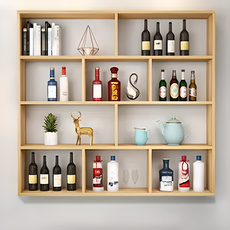 Trendy Woodworking Floating Liquor Bottle Rack with Shelf and Open Wine Rack