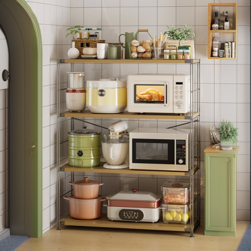 Metallic Trendy Cabinet Storage Shelf Rack with Shelves, Steel Frame, and Vertical Installation