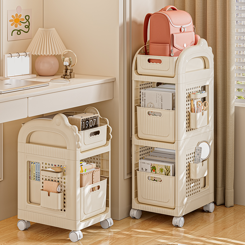 Trendy Vertical Polymer Compound Cabinet Storage Shelf Rack with Roller Wheels