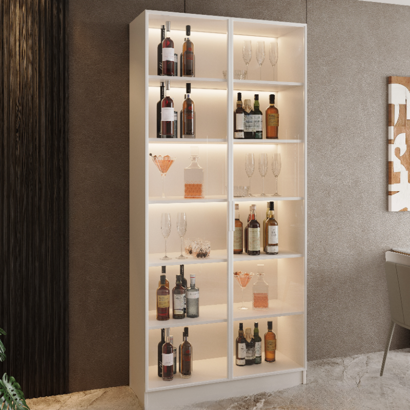 Chalk Trendy Wine Cabinet in Engineered Wood with Shelf and Glass Doors