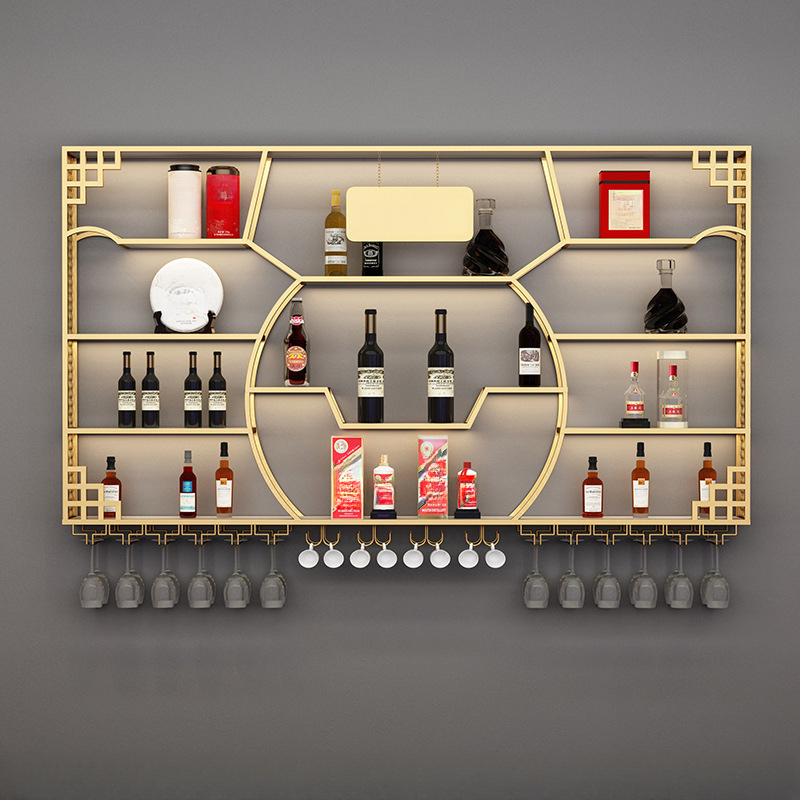 Alloy Floating Wine Bottle & Glass Rack with Shelf