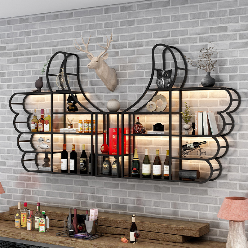 Metal Floating Liquor Bottle Rack with Shelf
