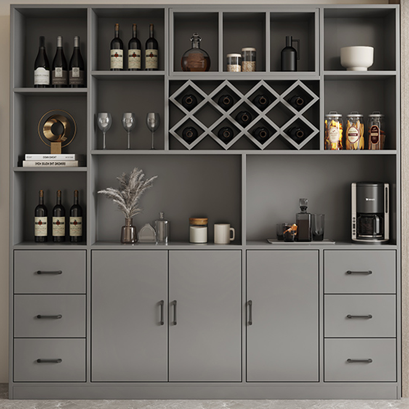 Unfixed Wine Bottle Storage Rack with Shelf, Compartment, and Doors