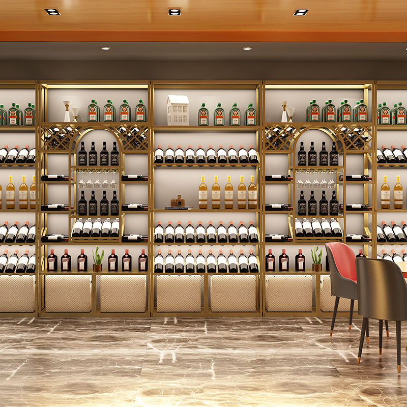 Glam Iron Unfixed Wine Bottle & Glass Rack with Shelf