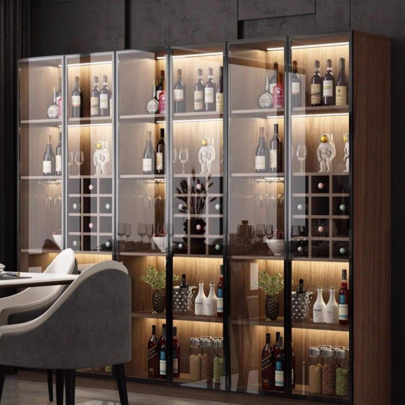 Wine Cabinet & Wine Grid with Shelf, Compartment, and Glass Doors