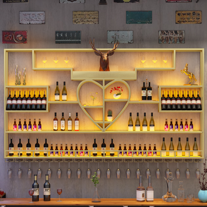 Glam Iron Floating Wine Bottle & Glass Rack with Shelf