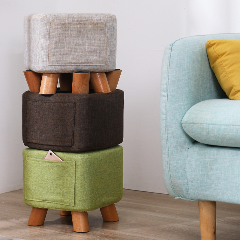 Modern Solid Colour Standard Ottoman in Light Gray/Azure/Light Green with Removable Cushion Cover