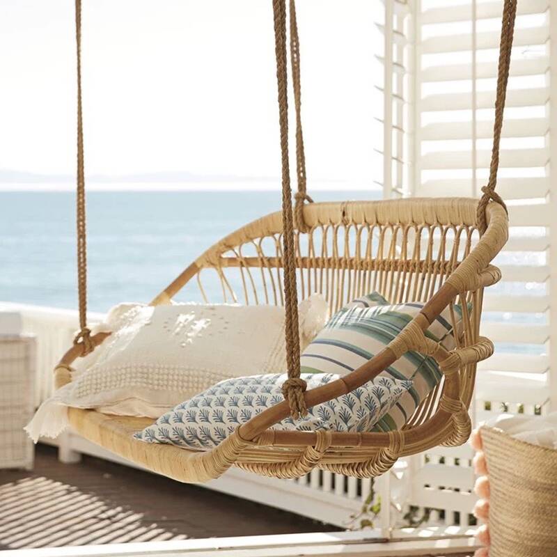 Unfinished Colour Cane Hanging Porch Swing - 2-seater with Cushions