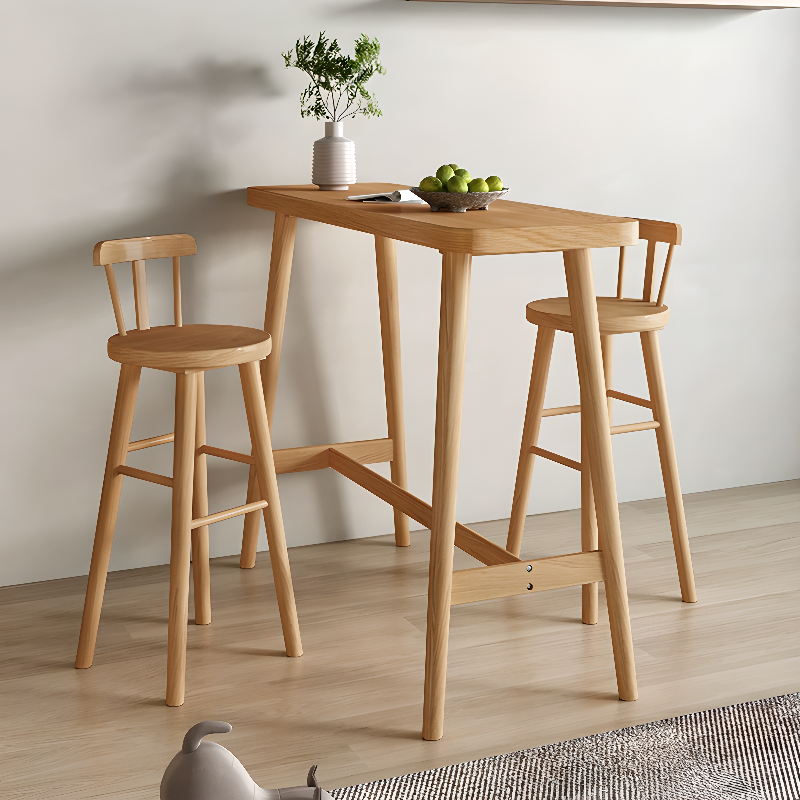 Modern Pub Table with Timber Top and Trestle Base in Unfinished Colour, Rectangular with Foot Platform