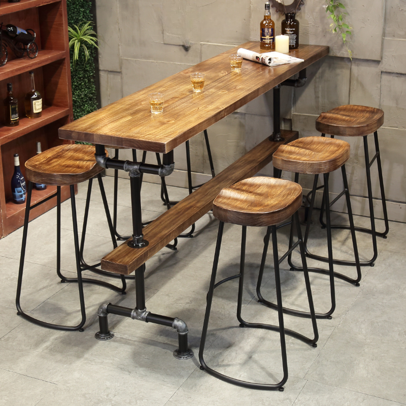 Modern Cocoa Timber Rectangle Pub Table with Trestle Base and Foot Platform