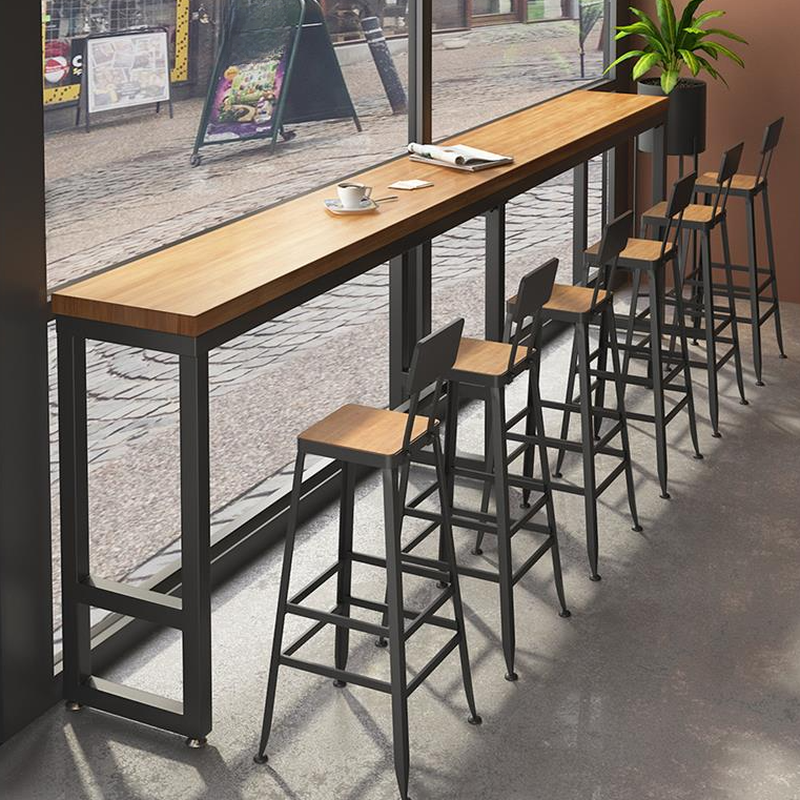 Modern Fixed Pub Table with Timber Top and Trestle Base in Unfinished Colour Rectangle with Foot Platform