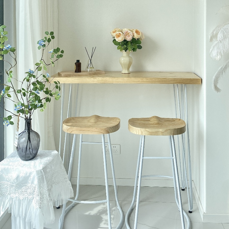 Modern Pub Table with Pine Wood Top and Four Legs in Unfinished Colour, Featuring a Rectangle Shape