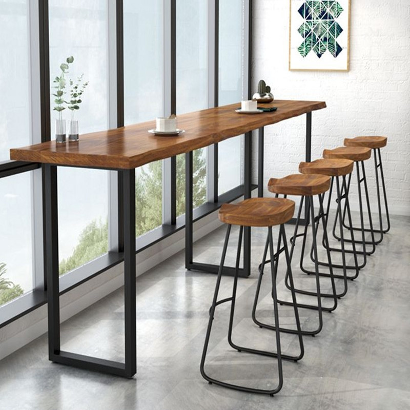 Modern Pub Table with Timber Top and Legs Base in Cocoa, Rectangle Shape