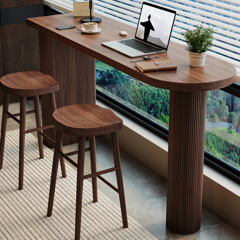 Modern Pub Table with Twin Support Base in Cocoa, Rectangle Shape