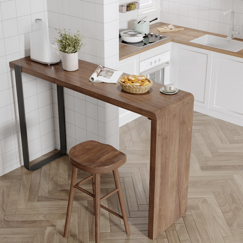 Modern Pub Table with Pine Wood Twin Support, Tan Rectangle Top