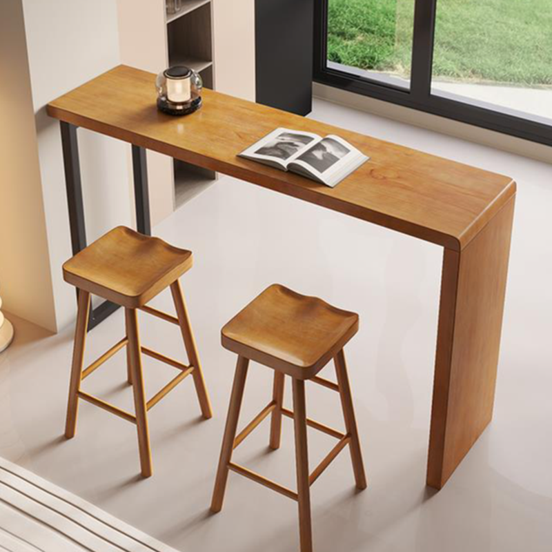 Modern Pub Table with Timber Top and Twin Support Base in Tan Rectangle