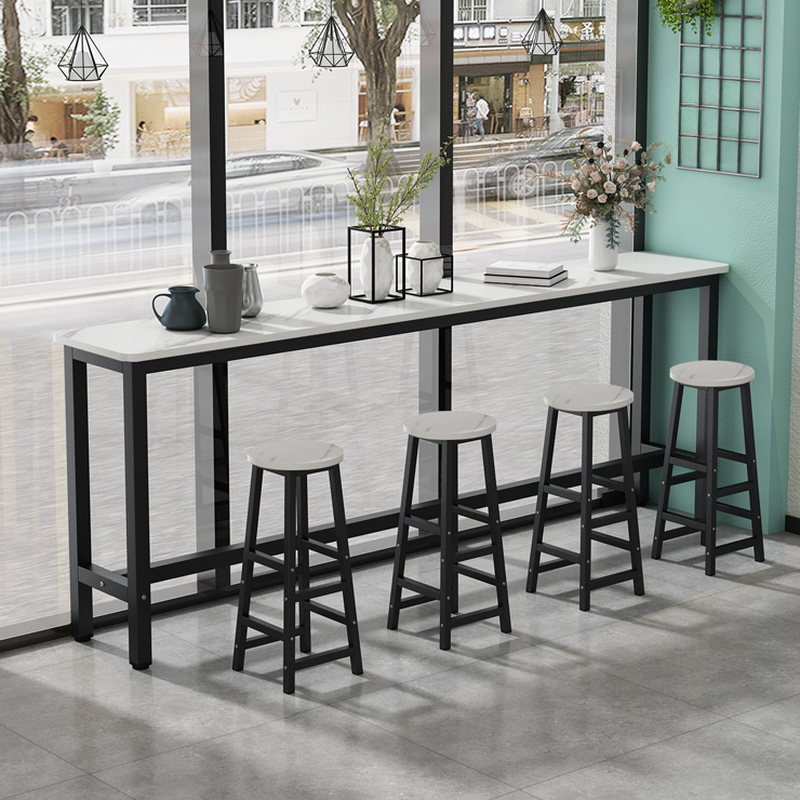 Modern Pub Table with Engineered Wood Top and Trestle Base in Chalk Rectangle with Foot Platform