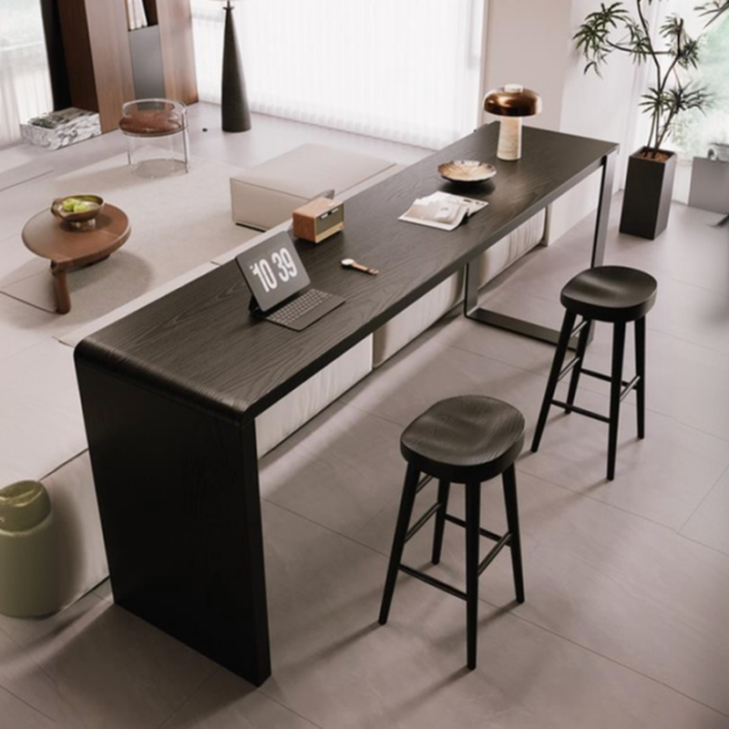 Modern Pub Table with Pine Wood Top and Twin Support Base in Coal Rectangle Design