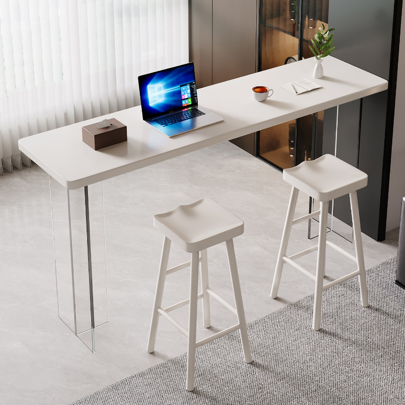 Modern Pub Table with Pine Wood Top and Twin Support Base in Chalk, Rectangle Shape