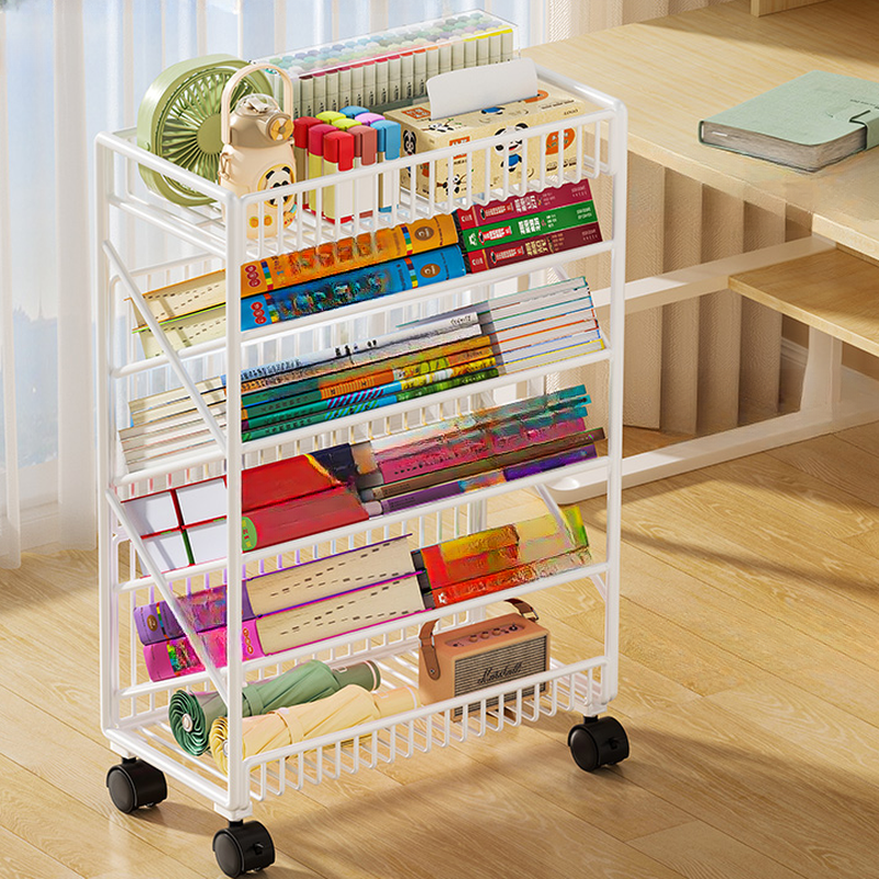 Trendy Swivel Iron Cabinet Storage Shelf Rack with Roller Wheels in Vertical Design