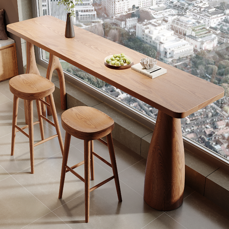 Modern Pub Table with Pine Wood Top, Twin Support Base, Unfinished Colour, and Rectangular Shape