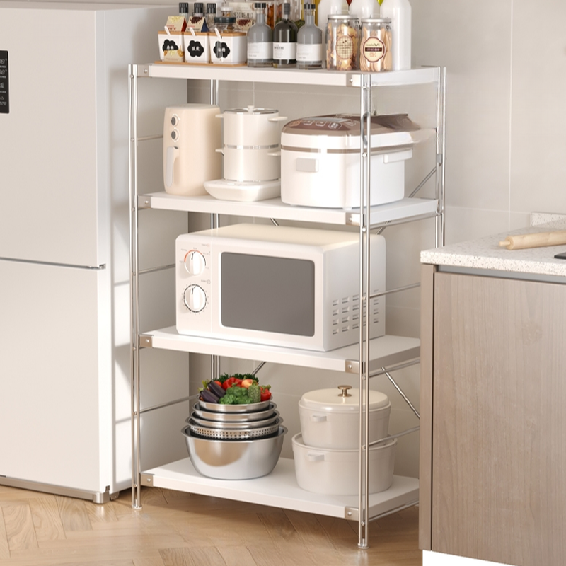 White Trendy Metal Vertical Cabinet Storage Shelf Rack with Solid Shelves