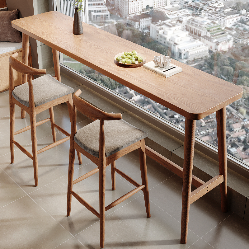 Modern Pub Table with Pine Wood Top and Trestle Base in Unfinished Colour, Rectangle Shape with Foot Platform