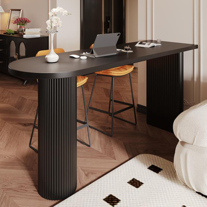 Modern Pub Table with Pine Wood Top and Twin Support Base in Midnight Black Free Form