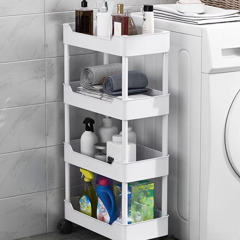 Trendy Swivel Cabinet Storage Shelf Rack with Roller Wheels, Shelves, Polymer Compound Frame, and Vertical Installation