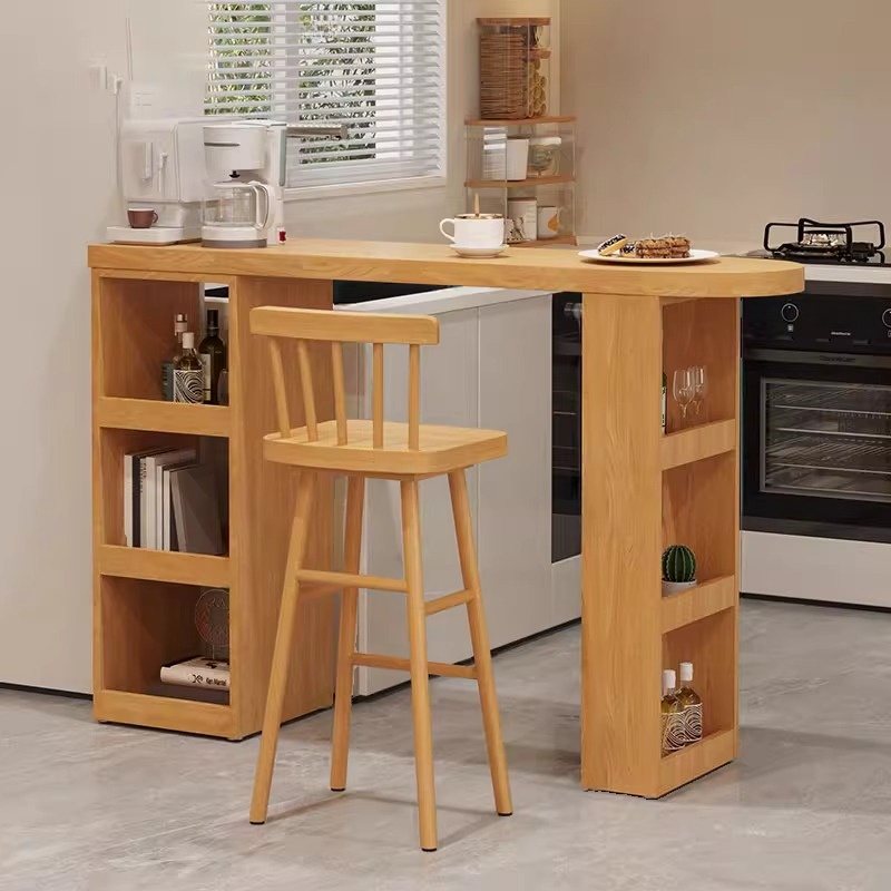 Modern Pub Table with Timber Top and Immobile Pedestal in Unfinished Colour, Featuring Stockroom Storage and Free Form Shape