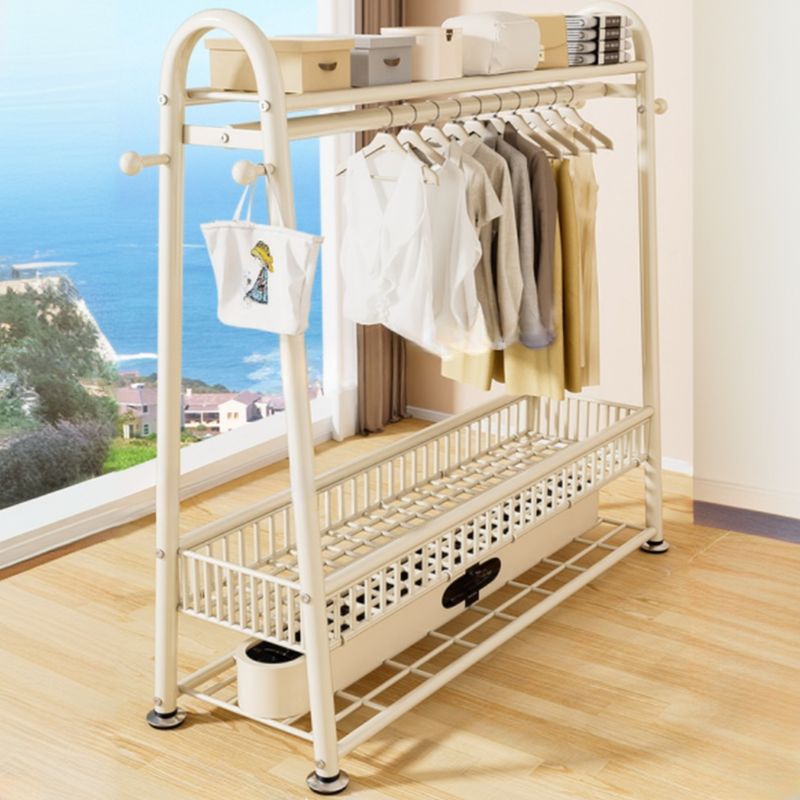 Minimalist Metal Hall Tree with 2 Shelves and Wheels for Bedroom