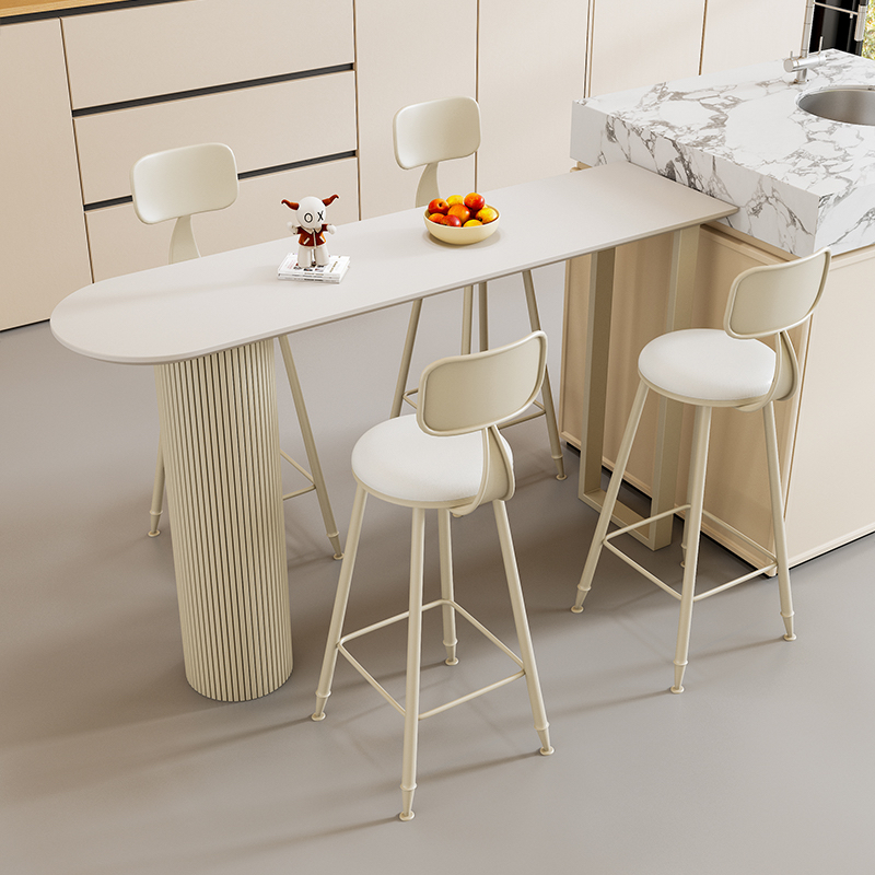 Modern Pub Table with Quartz Top and Twin Support Base in Chalk Free Form Design