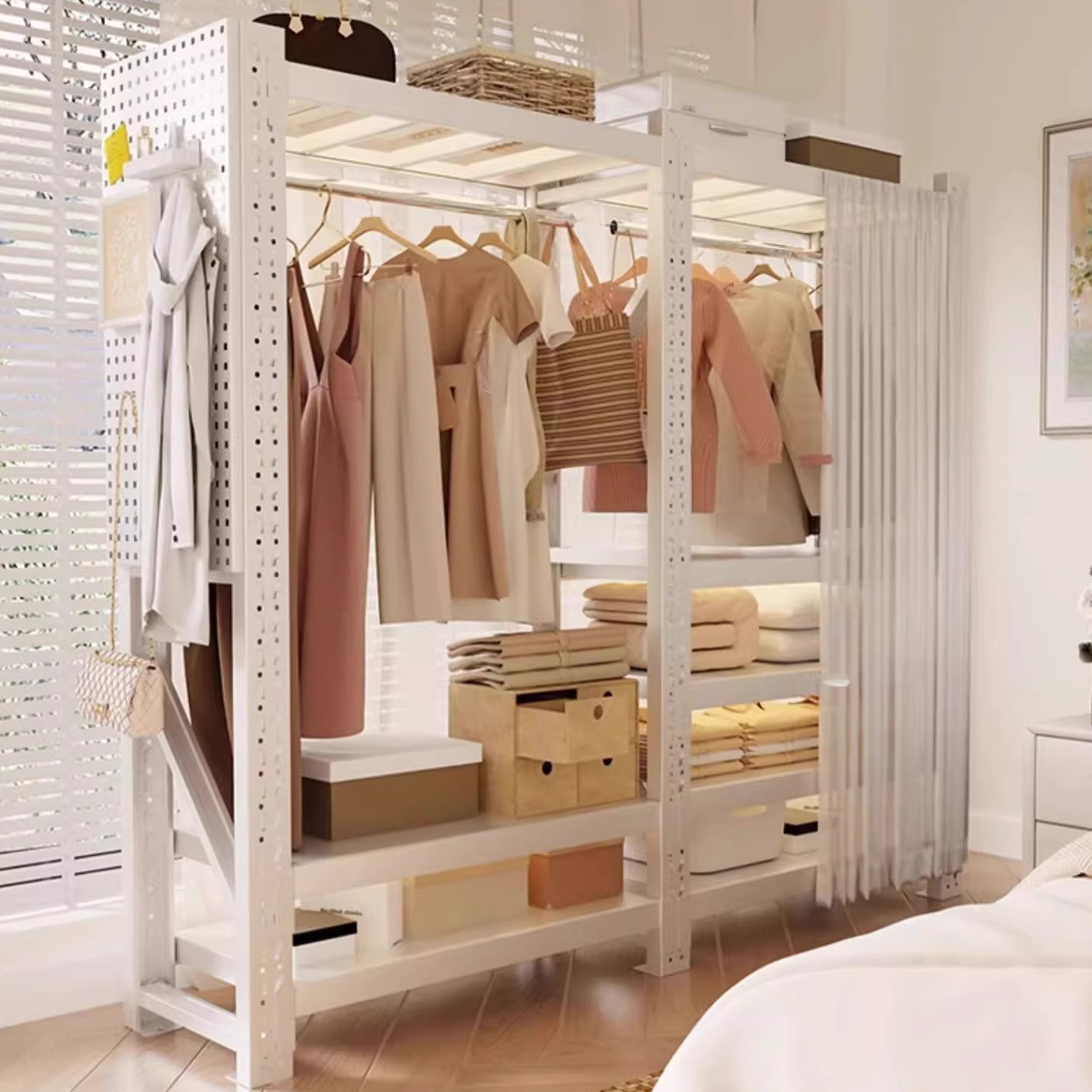 White Trendy Steel Vertical Cabinet Storage Shelf Rack