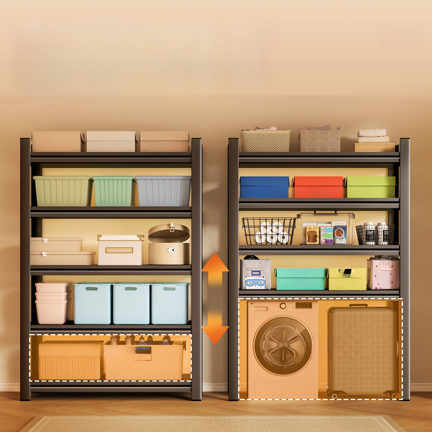 Trendy Steel Vertical Cabinet Storage Shelf Rack with Solid Shelves