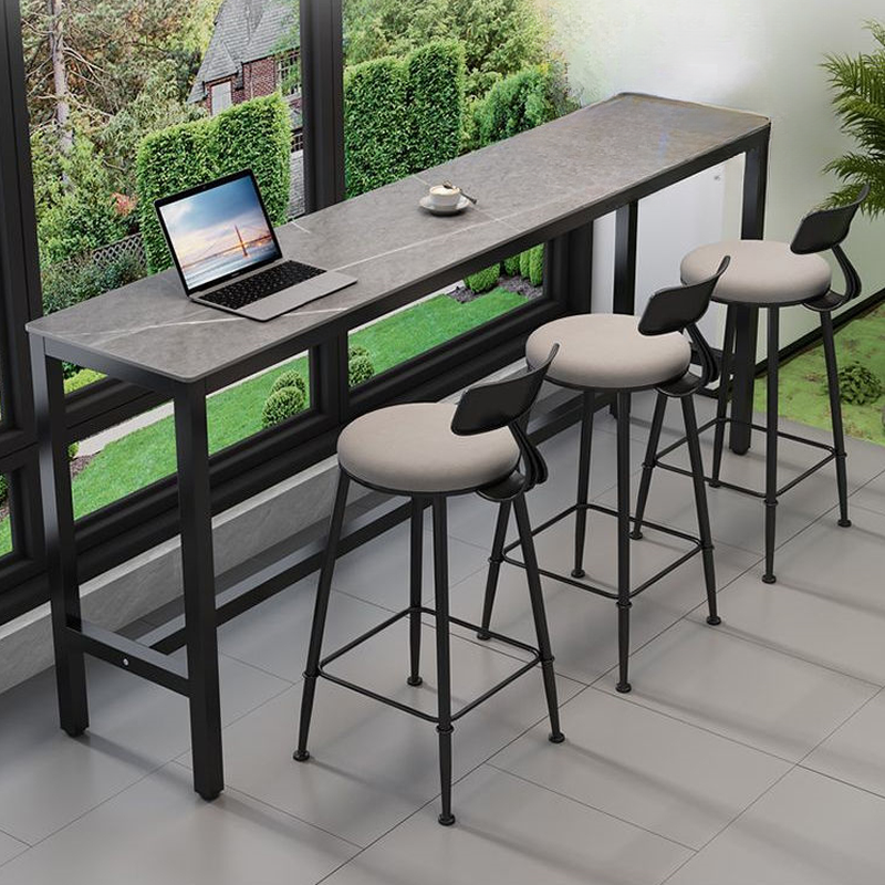 Quartz Gray Pub Table with Foot Platform