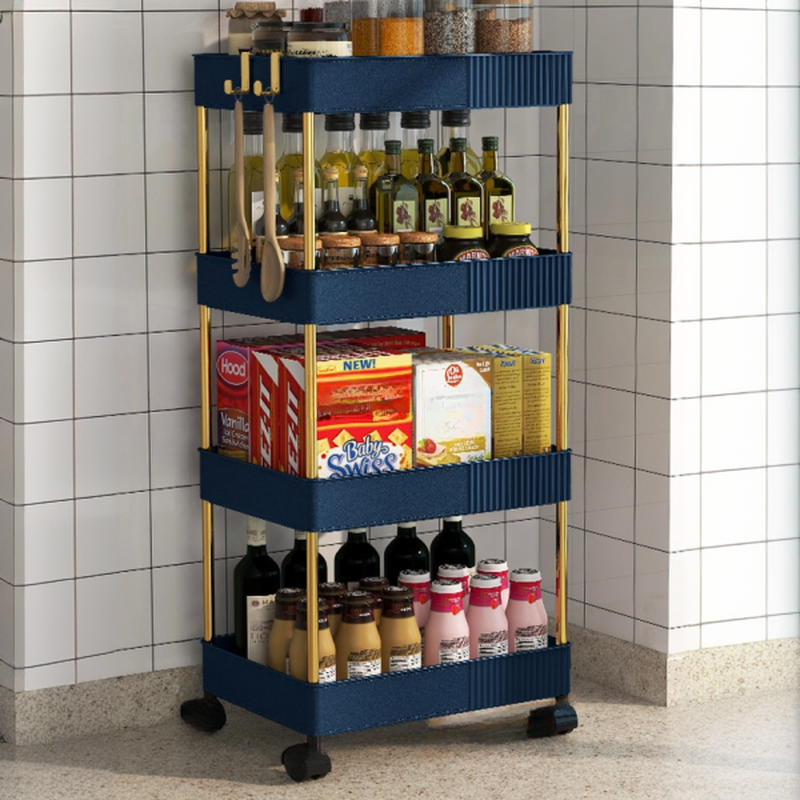 Trendy Swivel Polymer Compound Vertical Cabinet Storage Shelf Rack with Locking Wheels