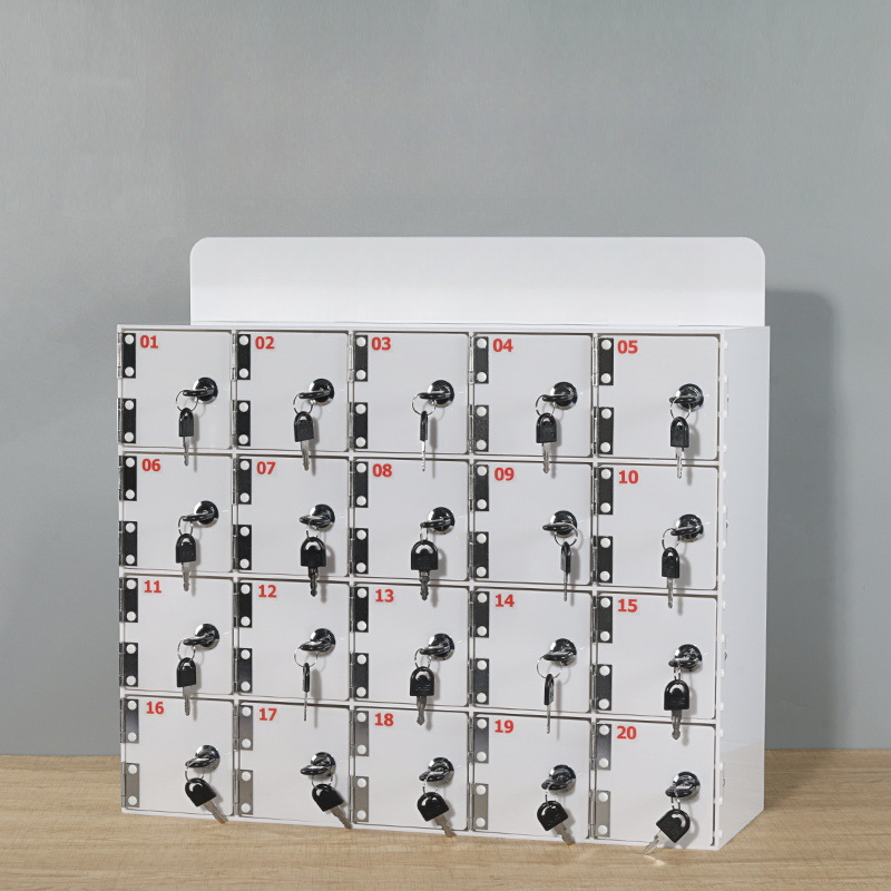 White Polymethyl Methacrylate 4-Tier Cell Phone Lockers with Key Locking Mechanism, 10 or More Compartments, 5-Wide, Name & Number Plate