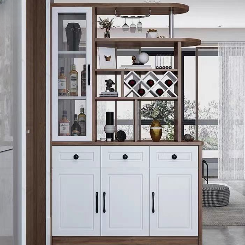 Art Deco Woodworking Unfixed Wine Cabinet, Nestable with Shelf, Stemware Organizer, and Open Wine Rack