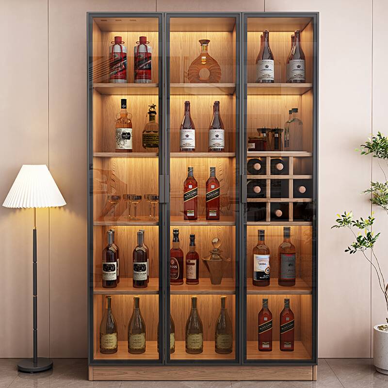 Unfixed Design Wine Cabinet with Shelf and Glass Doors - OZ Home Hub
