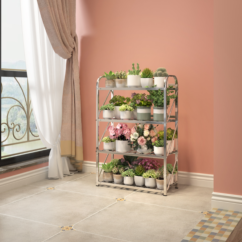 Metallic Contemporary Rectangle Stainless Steel Plant Shelf for Ground Installation