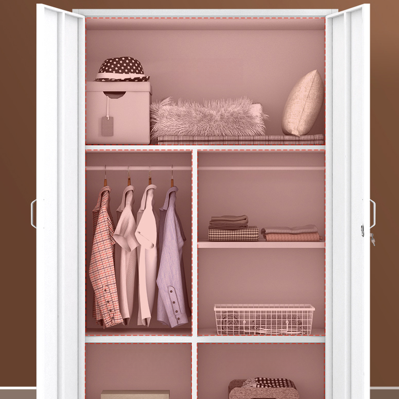 White Art Deco Alloy Cabinet Armoire with Interior Shelves and Hanging Rod