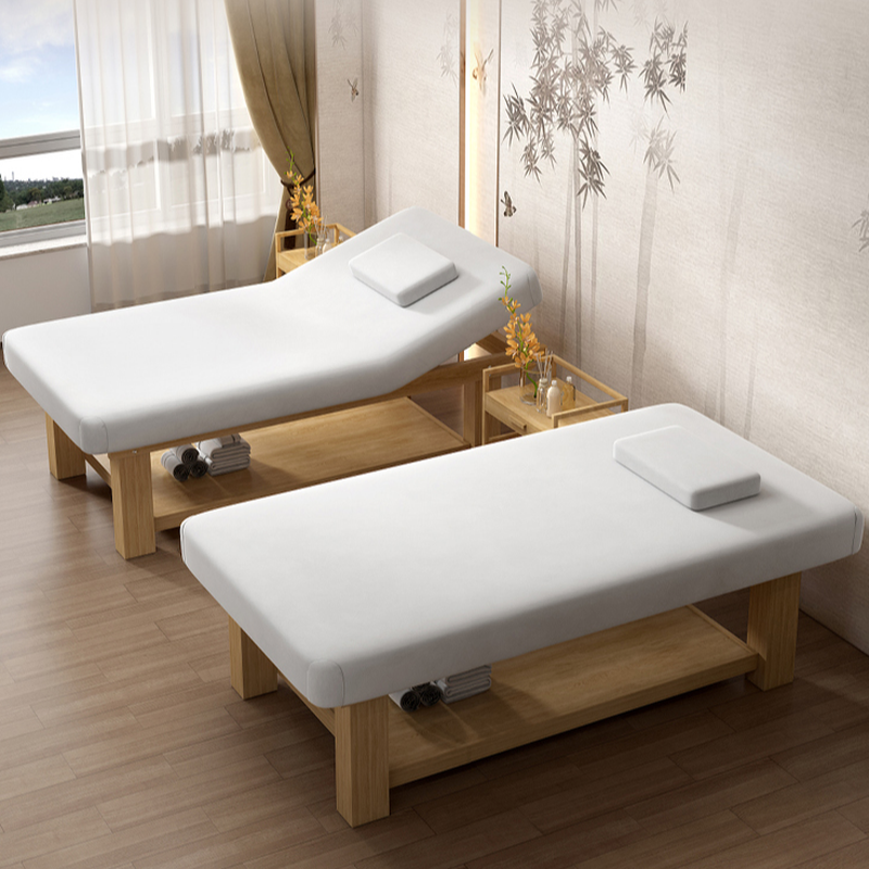 Massage Bed with Fixed Height, Lumber Base, Rectangular Top, and Trestle Design