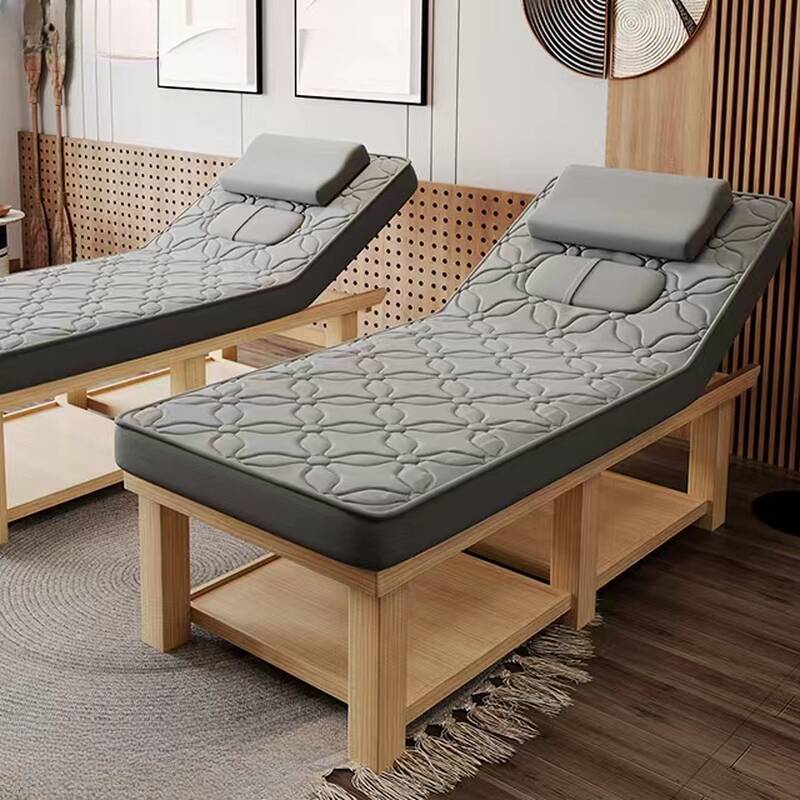Fixed Height Massage Bed with Metal/Lumber Base, Rectangular Top, and Trestle Base