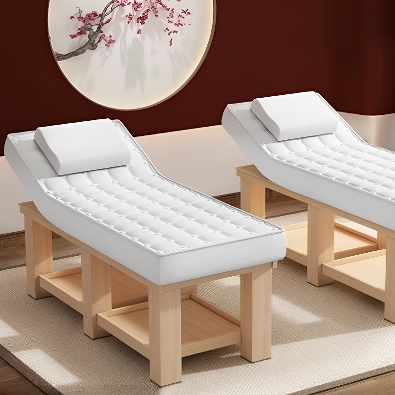 Massage Bed with Lumber Base, Multi-levelled Height, Rectangular Top, and Trestle Base